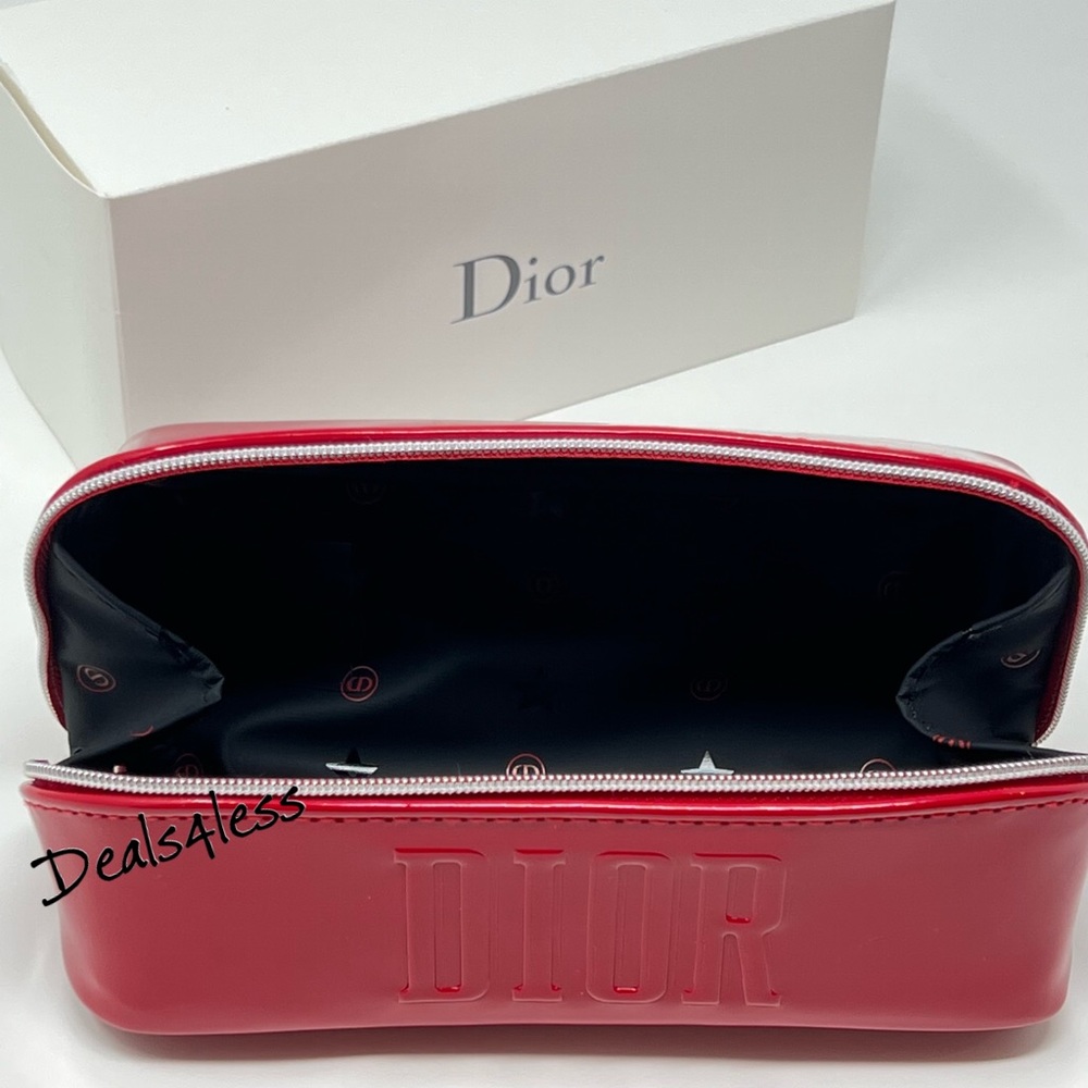 Dior Cosmetic Bag Makeup Case Travel Clutch Wallet Purse Zippered Red LOGO - Picture 5 of 11